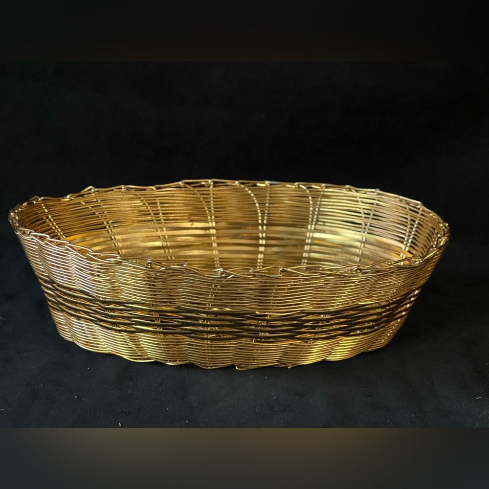 Vintage gold wire basket bowl handwoven